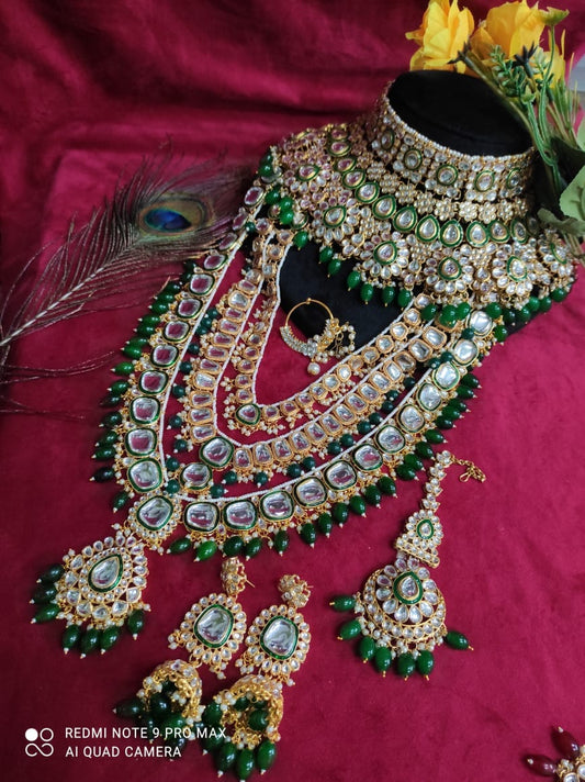 ir Jewelry Sets Kundan Heavy Jewelry Set in Green Color
