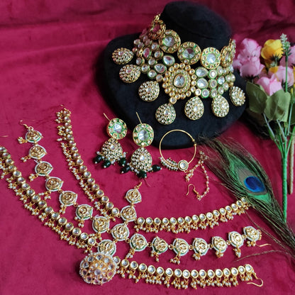 Bridal jewelry Elegant Green Kundan Polki Semi Bridal Jewelry Set