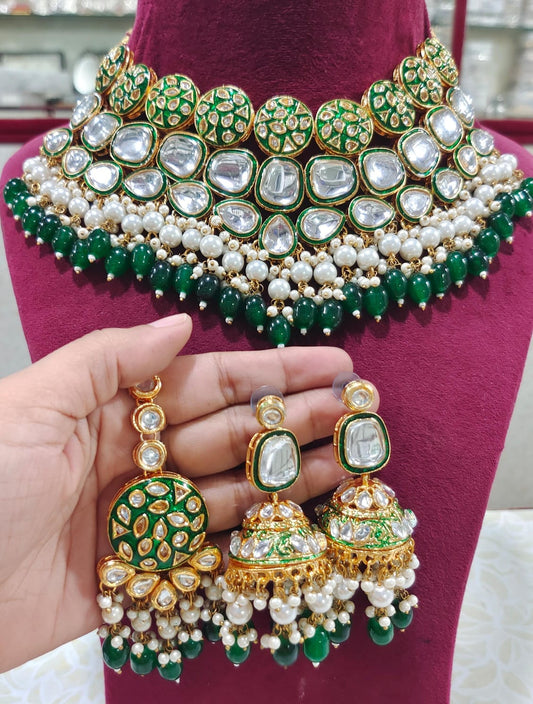 LV Bridal jewelry Elegant Green Monalisa Beads Choker Set