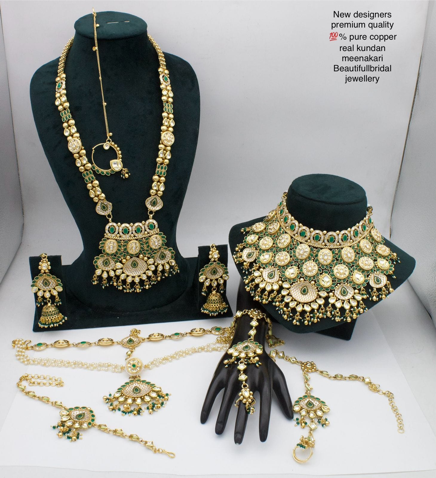 LV Bridal jewelry Exquisite Green Copper Bridal Jewelry Set with Elegant Accessories