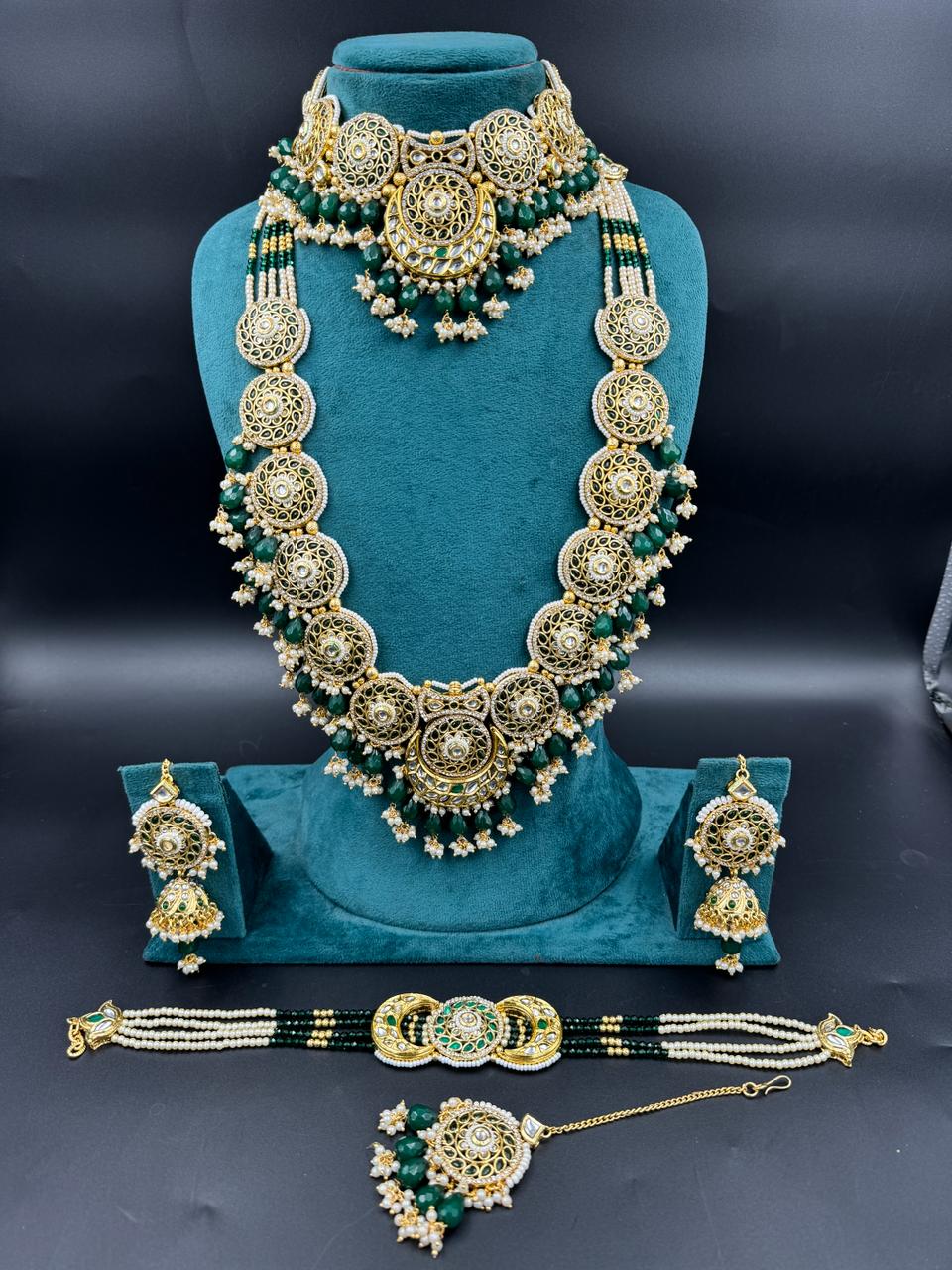 Om Sai Bridal Bridal jewelry Green Full Heavy Bridal Jewellery Set by Zevar Jewellery