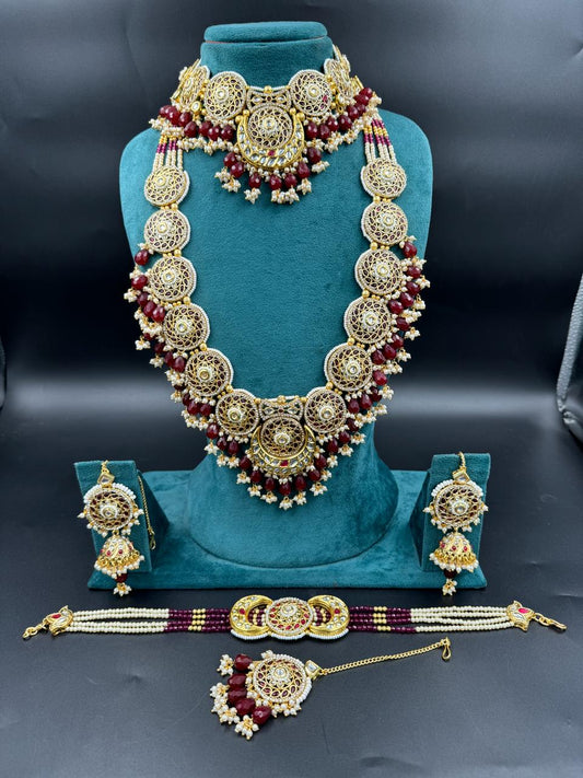 Om Sai Bridal Bridal jewelry Maroon Full Heavy Bridal Jewellery Set by Zevar Jewellery