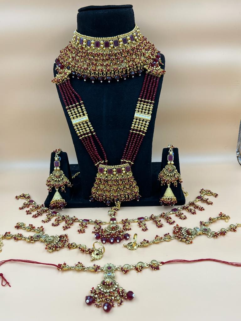 Om Sai Bridal Bridal jewelry Mehroon ZEVAR I Exquisite Kundan Necklace Set: Traditional Elegance for Every Occasion