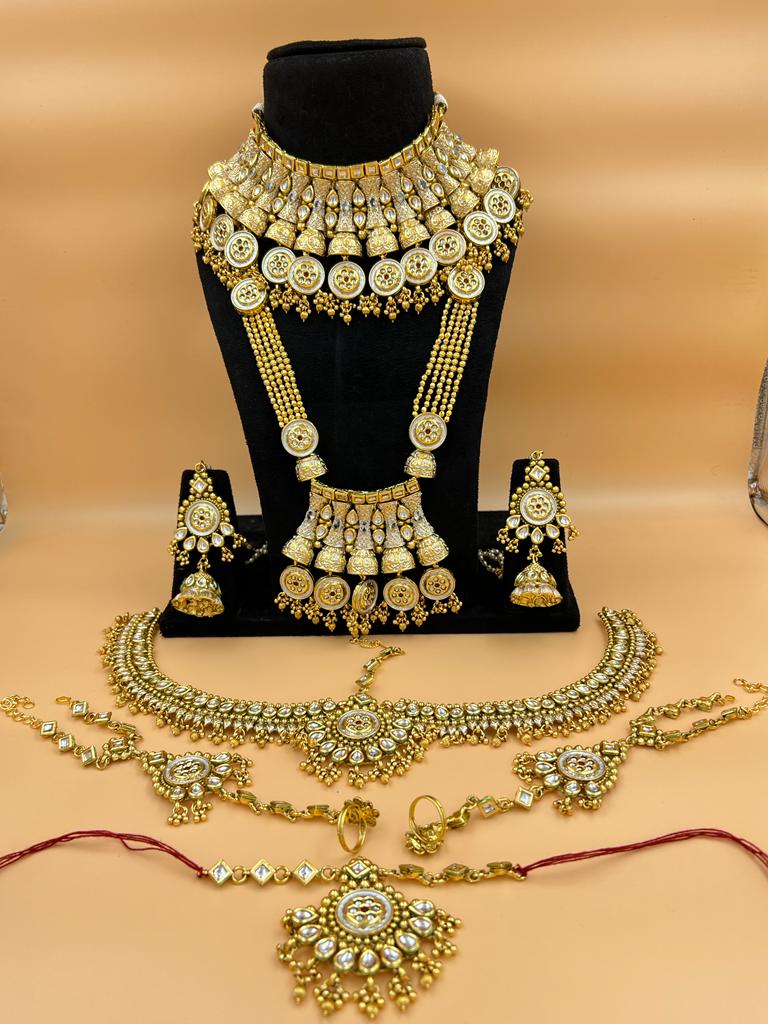 Om Sai Bridal Bridal jewelry ZEVAR I Marvelous Glorious Bridal Kundan Gold Plated Dulhan Set for Women