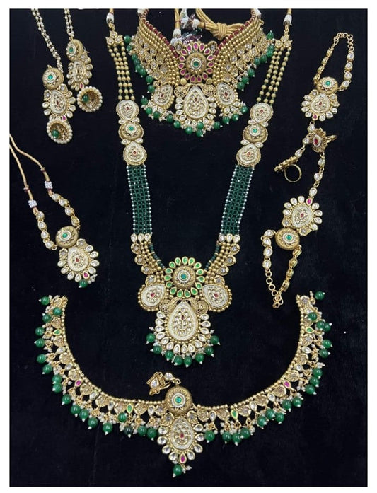 Om Sai Bridal Bridal jewelry ZEVAR I Stunning Alloy Gold-Plated Green and Gold Jewel Set | Elegant and Dazzling