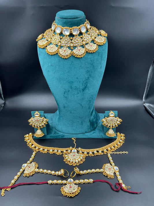Om Sai Bridal Necklace Elegant Golden Copper Bridal Choker Set
