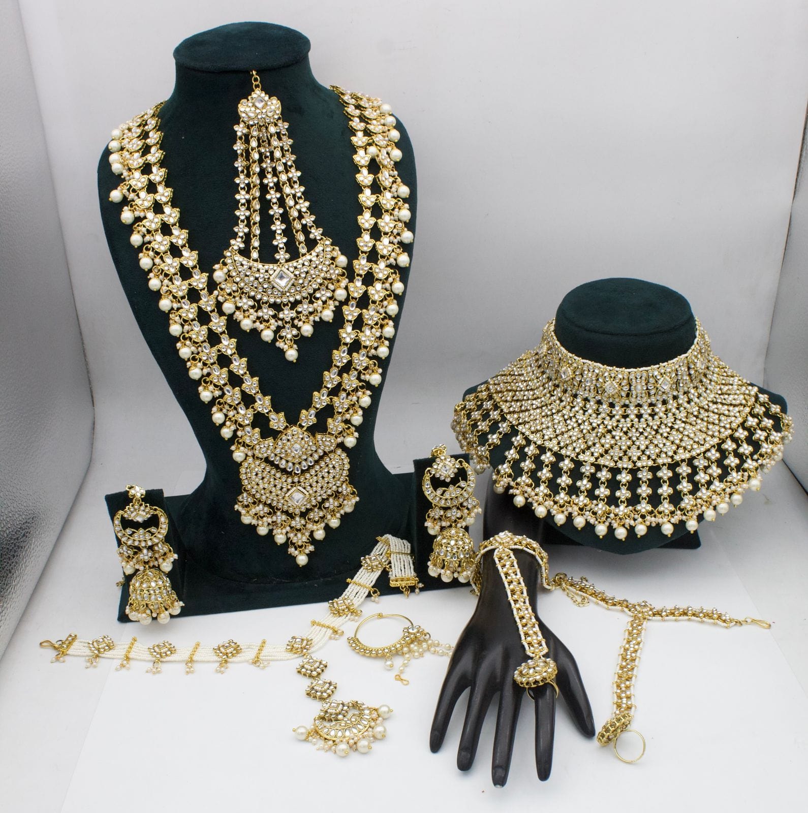 Padmavati Bridal jewelry Dazzling Dreams Golden White Kundan Bridal Ensemble