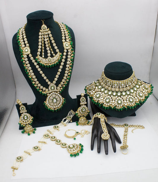 Padmavati Bridal jewelry Majestic Meadow Green Kundan Bridal Ensemble
