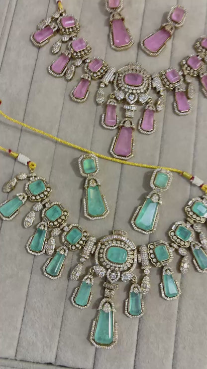 Luxury Pastel Kundan Pulki Stone  Necklace Set