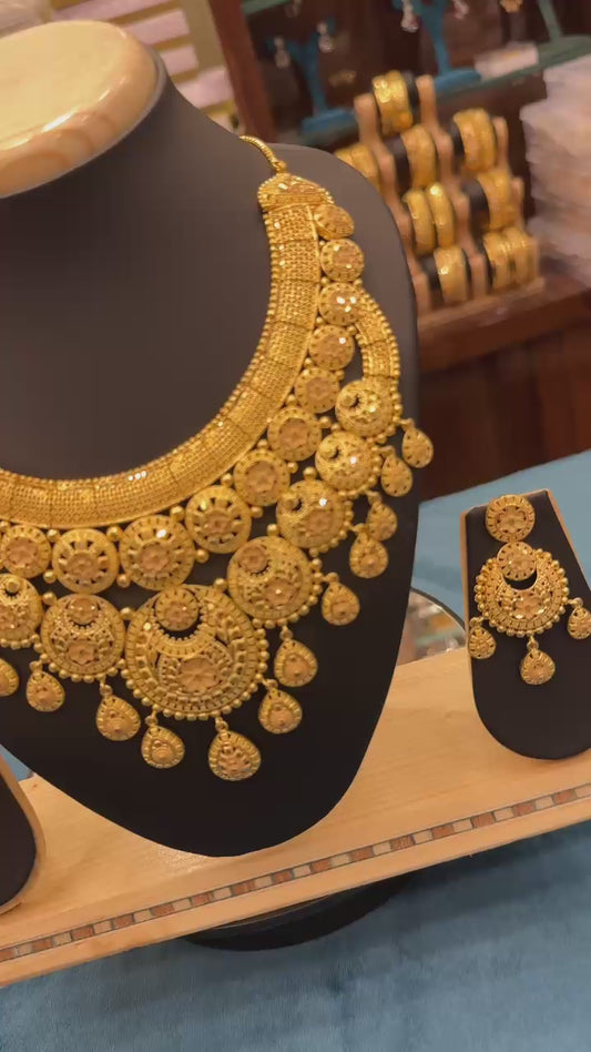 One Gram Gold Bridal Chandbali Choker Necklace Set with Earrings
