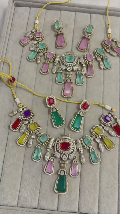 Luxury Pastel Kundan Pulki Stone  Necklace Set