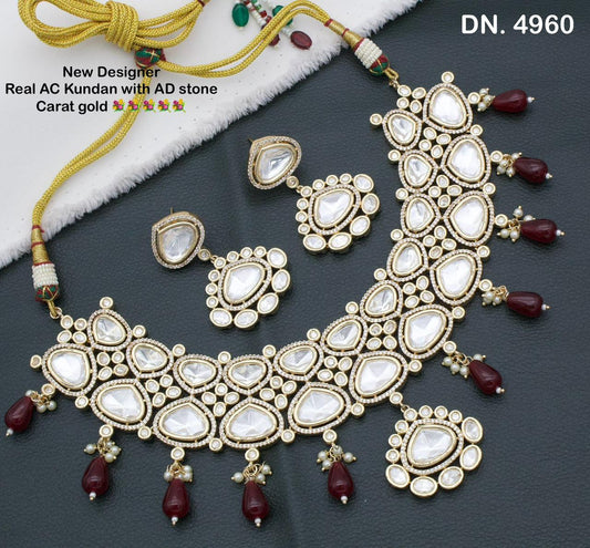 New Designer AC Kundan and AD Stones Necklace Set with Gold Plating