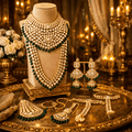 the Zevar Bridal Choker Jewellery Set Complete Heavy Indian Bridal Jewelry Set with Clear Stones and Pearl Drops