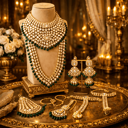 the Zevar Bridal Choker Jewellery Set Complete Heavy Indian Bridal Jewelry Set with Clear Stones and Pearl Drops