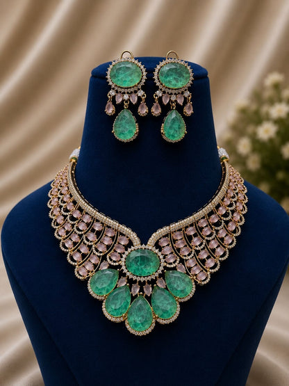 the Zevar Bridal Choker Jewellery Set light blue Zevar Grand Ruby Red & Mint Green Statement Bridal Necklace Set
