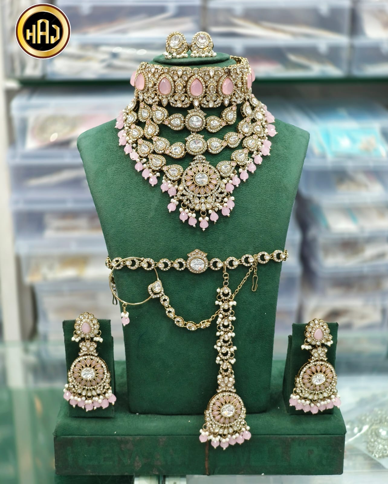 the Zevar Bridal Choker Jewellery Set light pink The Regal Rose Kundan Bridal Collection