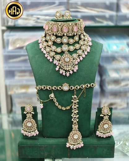 the Zevar Bridal Choker Jewellery Set light pink The Regal Rose Kundan Bridal Collection