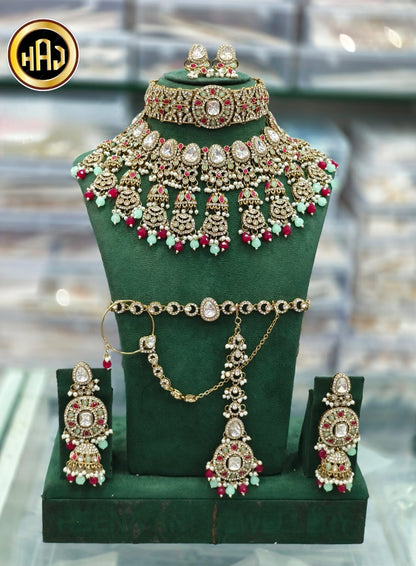 the Zevar Bridal Choker Jewellery Set maroon & mint green The Regal Rose Kundan Bridal Collection