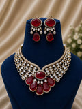 the Zevar Bridal Choker Jewellery Set Maroon Zevar Grand Ruby Red & Mint Green Statement Bridal Necklace Set