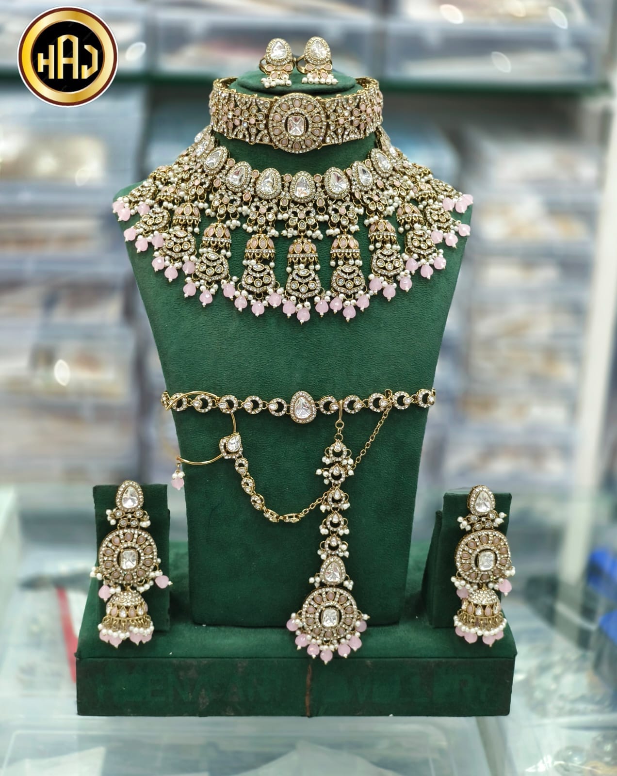 the Zevar Bridal Choker Jewellery Set pink The Regal Rose Kundan Bridal Collection