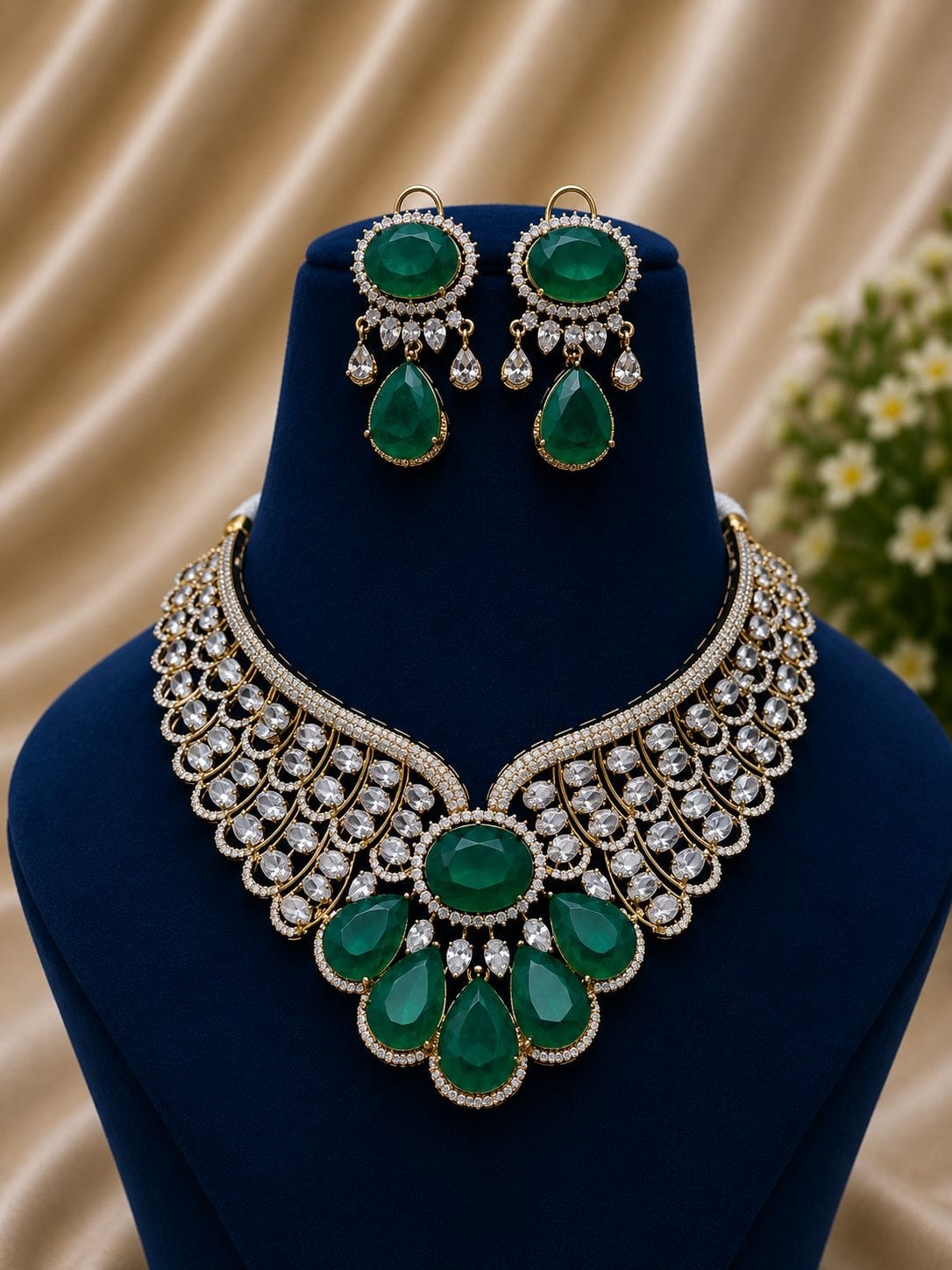 the Zevar Bridal Choker Jewellery Set Zevar Grand Ruby Red & Mint Green Statement Bridal Necklace Set