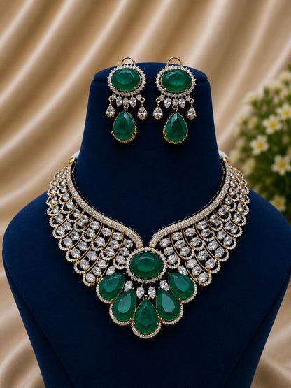 the Zevar Bridal Choker Jewellery Set Zevar Grand Ruby Red & Mint Green Statement Bridal Necklace Set