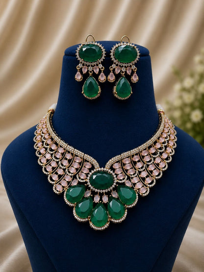 the Zevar Bridal Choker Jewellery Set Zevar Grand Ruby Red & Mint Green Statement Bridal Necklace Set