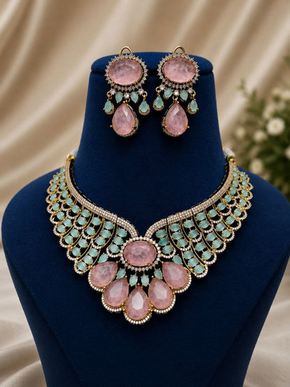 the Zevar Bridal Choker Jewellery Set Zevar Grand Ruby Red & Mint Green Statement Bridal Necklace Set