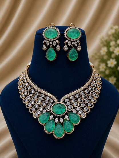 the Zevar Bridal Choker Jewellery Set Zevar Grand Ruby Red & Mint Green Statement Bridal Necklace Set