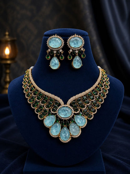the Zevar Bridal Choker Jewellery Set Zevar Grand Ruby Red & Mint Green Statement Bridal Necklace Set