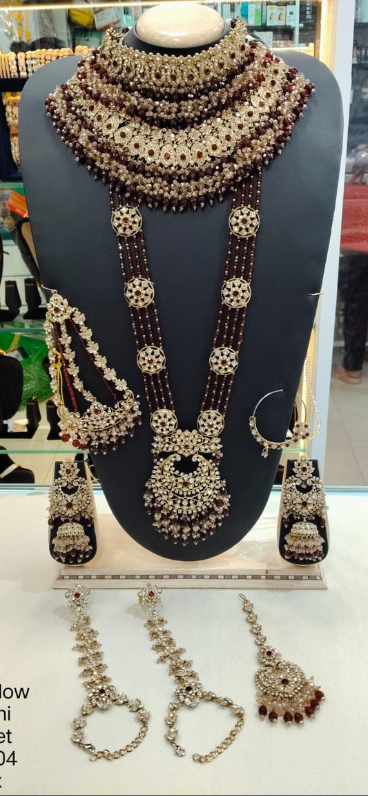 the Zevar Bridal Jewellery Set Maroon Pakistani Layered  Bridal Jewelry Set