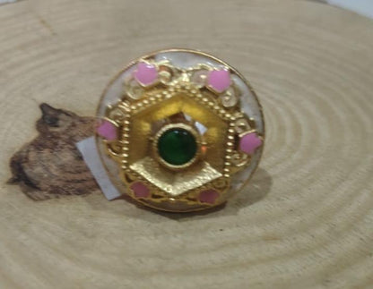 the Zevar Cocktail ring Emerald Green Hexagonal Cocktail Ring | Handcrafted Meenakari Enamel Statement Ring