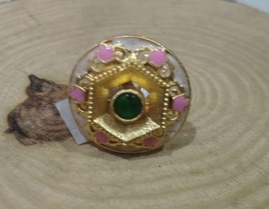 the Zevar Cocktail ring Emerald Green Hexagonal Cocktail Ring | Handcrafted Meenakari Enamel Statement Ring