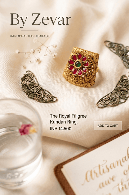 the Zevar Cocktail ring The Mayura Royal Filigree Ring