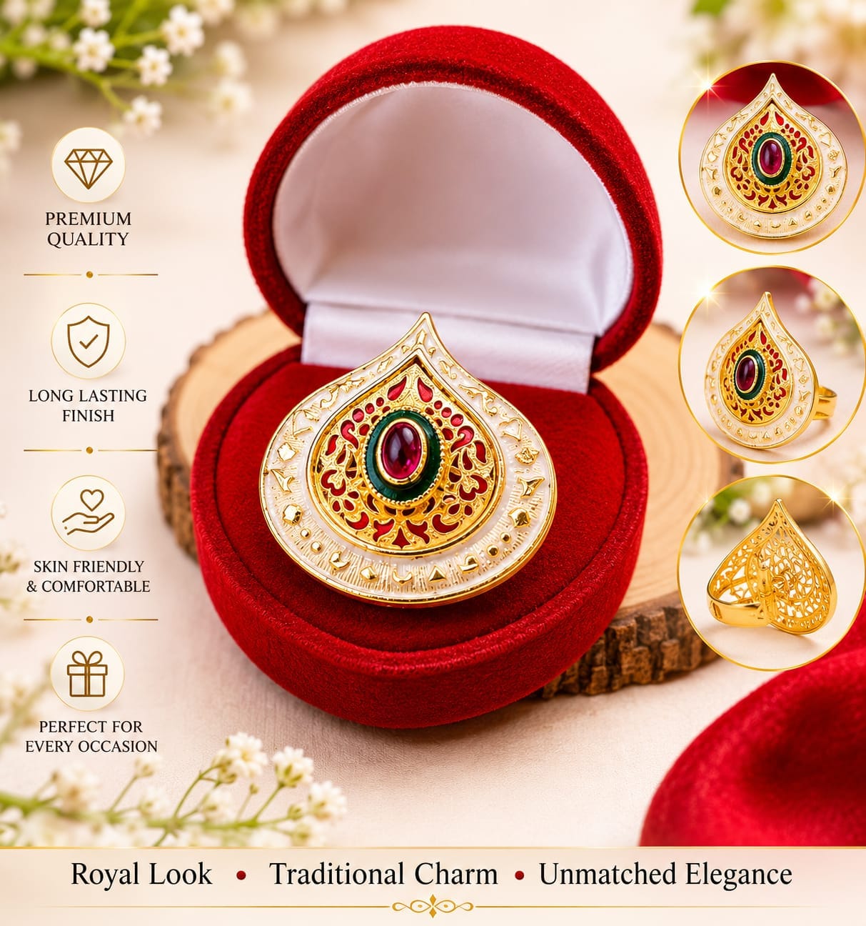 the Zevar Cocktail ring Traditional Floral Cocktail Ring