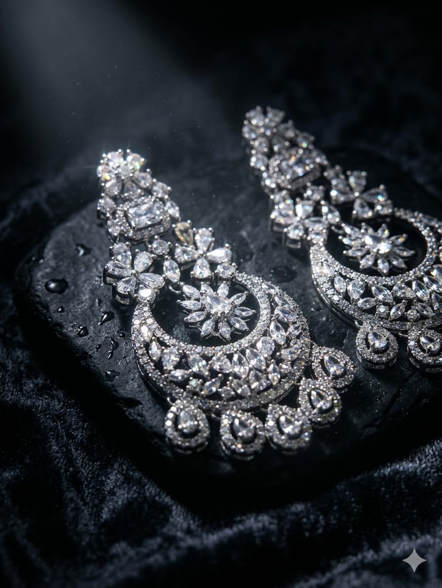 the Zevar Earrings Celestial Moonlight Zirconia Chandbali Earrings
