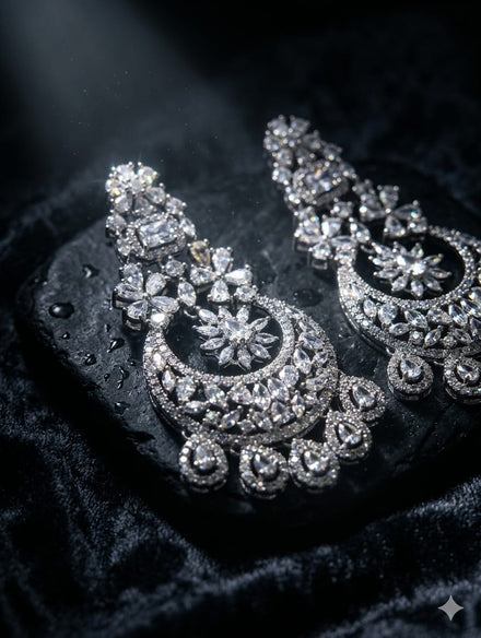 Celestial Moonlight Zirconia Chandbali Earrings