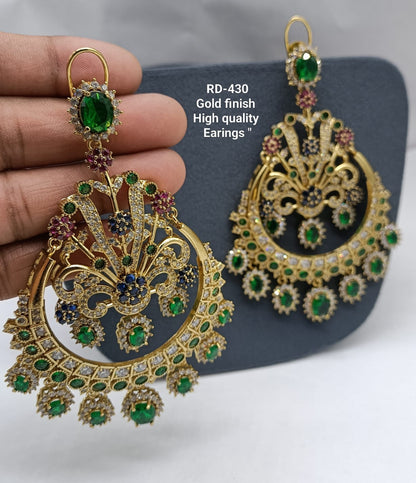 the Zevar Earrings Emerald Green Royal Multicolour Gold Finish Chandbali Earrings