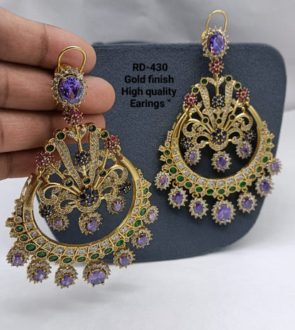 the Zevar Earrings light blue Royal Multicolour Gold Finish Chandbali Earrings