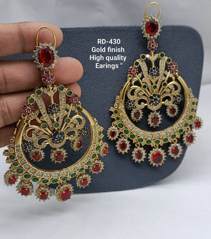 the Zevar Earrings Maroon Royal Multicolour Gold Finish Chandbali Earrings