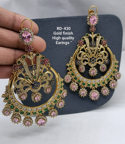the Zevar Earrings pink Royal Multicolour Gold Finish Chandbali Earrings
