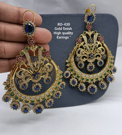 the Zevar Earrings Royal Multicolour Gold Finish Chandbali Earrings