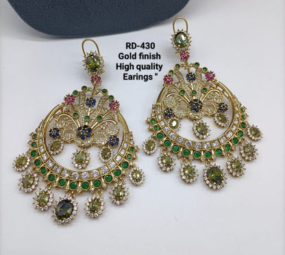 the Zevar Earrings Royal Multicolour Gold Finish Chandbali Earrings