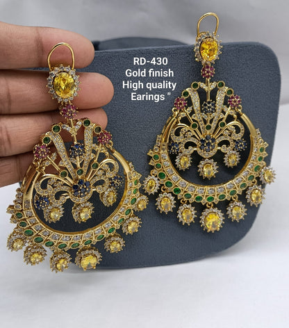 the Zevar Earrings yellow Royal Multicolour Gold Finish Chandbali Earrings