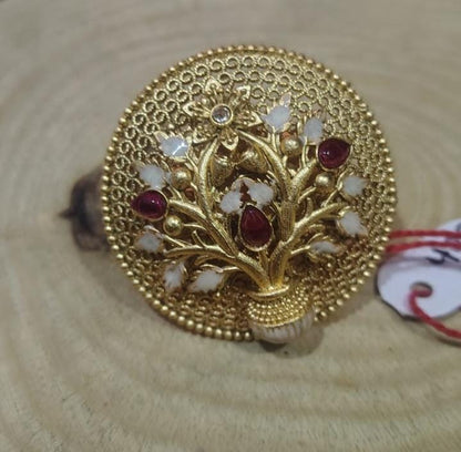 the Zevar Gold plated ring Shahi Kalpavriksha Antique Gold Statement Ring | Tree of Life Cocktail Ring