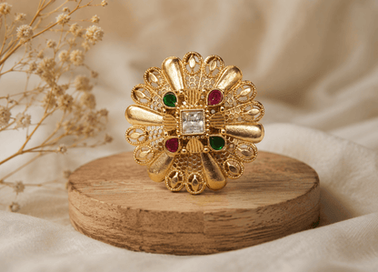 the Zevar Gold ring Traditional Stone Studded Statement Ring