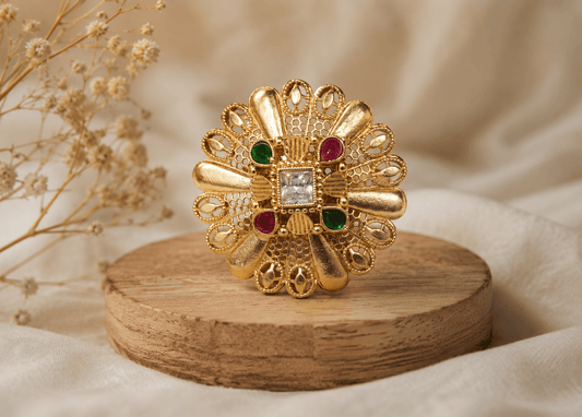 the Zevar Gold ring Traditional Stone Studded Statement Ring