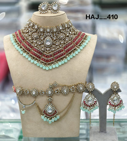 the Zevar Kundan Bridal Choker Necklace Set pista green Luxurious Kundan Bridal Choker Necklace Set - A Complete Traditional Jewelry Suite.
