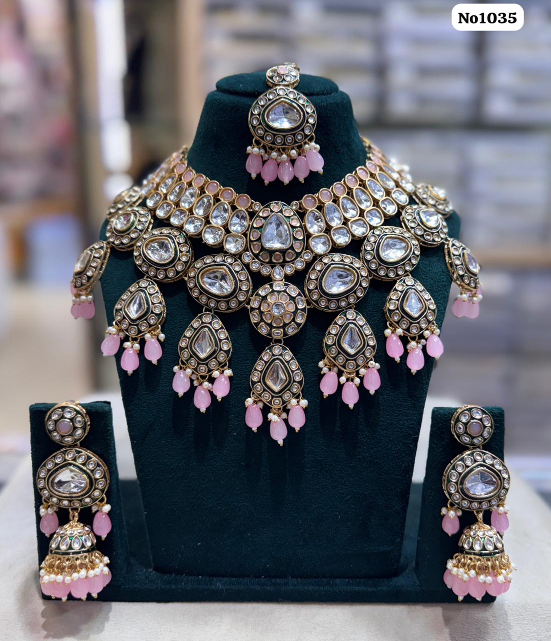 the Zevar Kundan Bridal Choker Necklace Set Royal Kundan Bridal Choker Necklace Set with Matching Jhumka & Maang Tikka