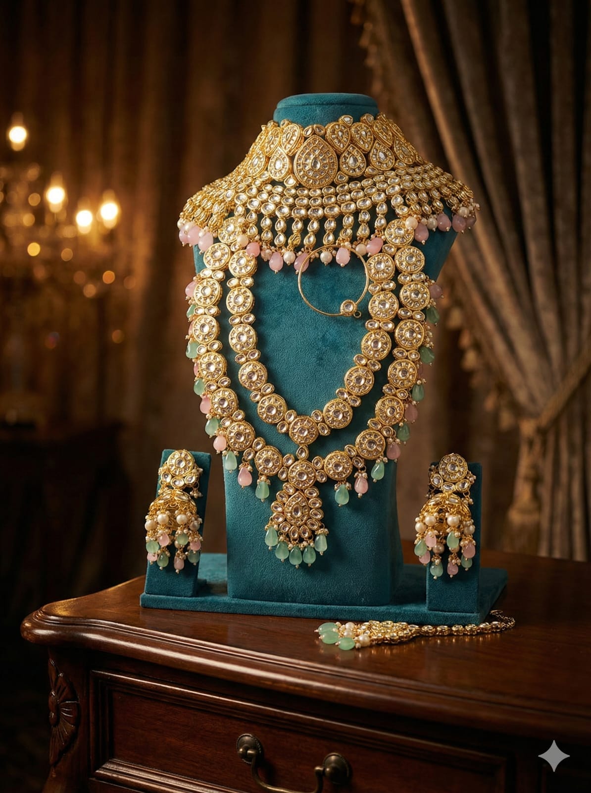 the Zevar Kundan Bridal Choker Necklace Set Royal Kundan Bridal Choker Necklace Set with Pastel Beads